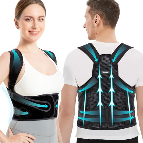 Vicorrect Posture Corrector für Frauen und Männer: Rückenstützband zur Linderung von Schmerzen im oberen Rücken und in den Schultern (Schwarz, L)