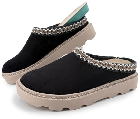 JOMIX Zoccoli Invernali Donna Zeppa Mule Peluche Morbido Pantofole Estraibile Platform Leggera Antiscivolo Ciabatte Calde da Casa Comode Per Pavimento Freddo Balcone Terrazzo Relax ESW2529 Nero 39