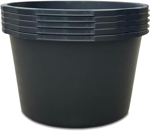 Kistenberg 5X Mörtelkübel 65 Liter | Eimer mit Skala | aus robustem Kunststoff | schwarz | ideal für Bauarbeiten, Garten und Heimwerkerprojekte | 58 x 35 cm