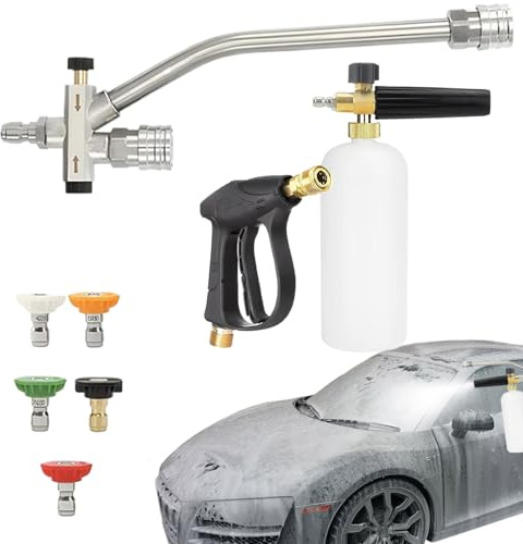 Acunny Lanza de espuma para limpiadores de alta presión, limpiador de alta presión para coche y limpieza del hogar, cabezal pulverizador doble con adaptador para coche, casa, jardín, limpieza y
