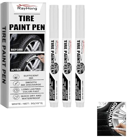 Riybyds 4 Pièces Marqueurs de Peinture Blancs pour Pneus,Marqueurs Étanches Universels pour Pneus de Voiture et Moto, Encre à Base d'Huile de Haute Qualité