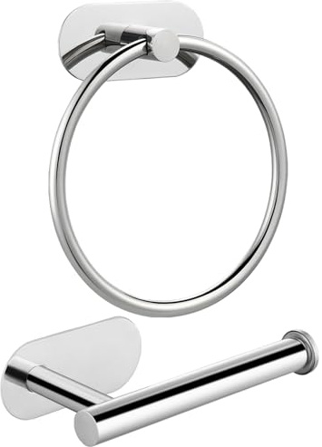 Toallero Autoadhesivo y Soporte para Papel higiénico, Juego de Accesorios de baño de Acero Inoxidable, Accesorios de baño Resistentes para baño o Cocina, montado en la Pared Cromado
