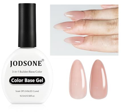 JODSONE 16,5 ml Builder Base Gel – 3 en 1 Jelly Rubber Gel Nude Sheer Colored Base Coat, Color & Builder in One, Gray Brush for Smooth Application