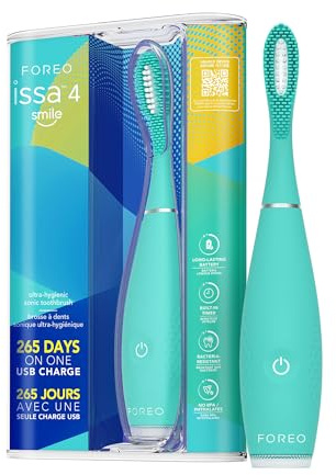 FOREO ISSA 4 Smile cepillo de dientes sónico compacto, portátil, con cabezal híbrido 4 en 1, silicona suave, limpieza dental, batería USB 265 días, recambio cada 6 meses