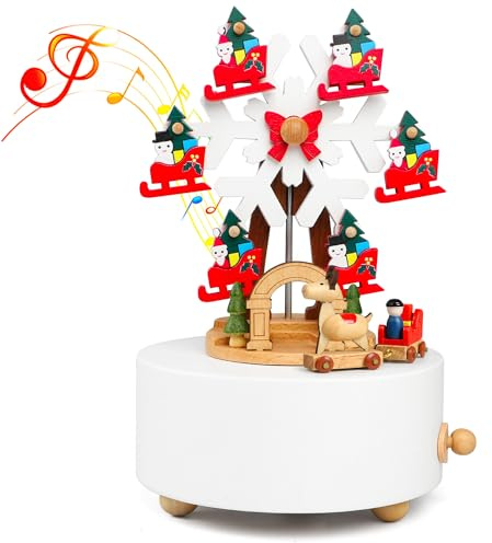 LONEEDY Holz Musikbox Weihnachtsschneeflockendeko Elch Custom für Jungen und Mädchen Rotationsbasteln (Weihnachtsschneeflocken)