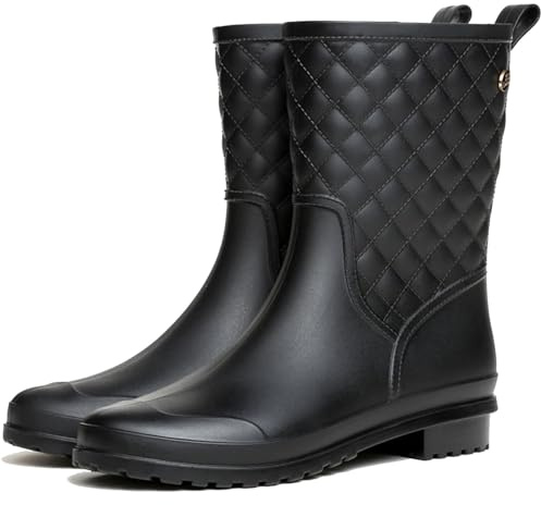Lvptsh Damen Gummistiefel Halbhoch Regenstiefel Gummistiefeletten Rutschfest Outdoor Gartenschuhe Regenstiefel Kurzschaft Boots,Schwarz,EU39