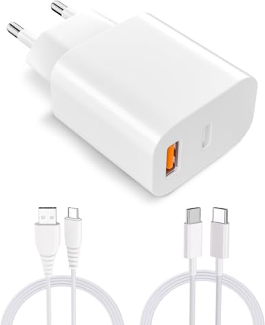 USB-C Ladegerät 20W Dual Port USB-C + USB-A Netzteil Adapter für iPhone, Samsung, iPad, Schnellladegerät USB Stecker (1 Pack+2 Cable)
