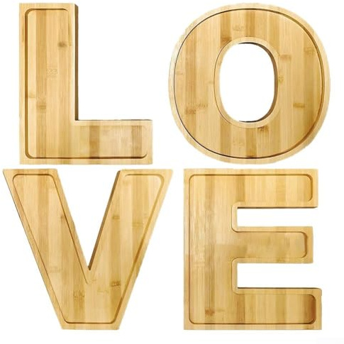 Lot de 4 plateaux de service Love Charcuterie en bois