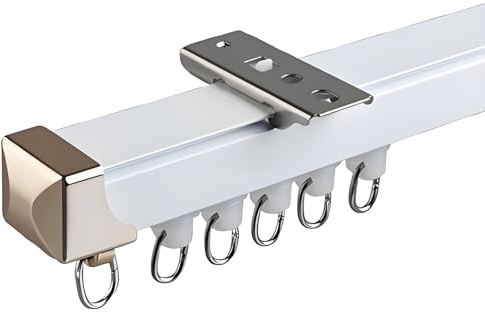 Générique Rail De Rideau Plafond en Aluminium - Système Silencieux 1m 2m 3.0m 4.5m pour Séparation De Pièce, Bureau, Salon, Chambre, Balcon Blanc(1.4m)