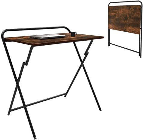 Maclean MC-127 B Klappbarer Laptop-Schreibtisch 80x50 cm Rustikal Braun Schwarz – Stabiler Faltbarer Computertisch bis 50 kg Belastbar, Homeoffice Tisch mit X-Metallgestell