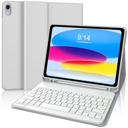 JADEMALL Custodia con Tastiera per iPad A16 11 Generazione 2025/10 Generazione 2022, Italiano QWERTY Tastiera Bluetooth Staccabile per iPad A16 11/10 Generazione 11/10.9, Grigio Chiaro