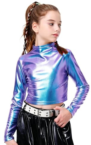 LOLANTA Top Corto Metallizzato da Bambina, Mezza Dolcevita, Maglia da Ballo Scintillante e Scintillante per Hip Hop, Disco, palco e Feste