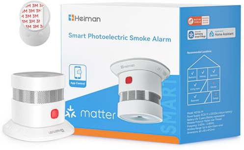 Heiman Détecteur de fumée Matter Over Thread, avec Fixation Magnétique, Pile Remplaçable 5 Ans, en 14604, 85dB, Hub Requis, pour Apple Home, SmartThings & Home Assistant, HS1SA-M