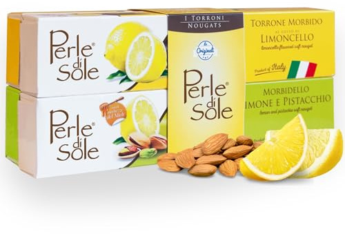 Perle di Sole – Gift Box 4 Torroni, 600 g. – Selezione Artigianale di Torroni Italiani al Limoncello con Cioccolato, Arancia e Pistacchio – Cofanetto Regalo Dolce e Raffinato, Made in Italy