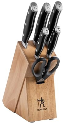 HENCKELS Accent Messerblockset 7-teilig, Messer-Set, Schere, Kautschuk-Holz | Natur-Optik