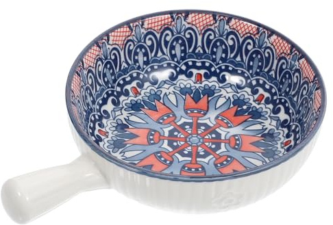 ELAYARD Ciotola in Ceramica con Manico per Colazione e Noodle Istantanei Contenitore Multifunzione per Forno a Microonde Lavastoviglie e Design a Motivi Dipinti a Mano Colore Blu