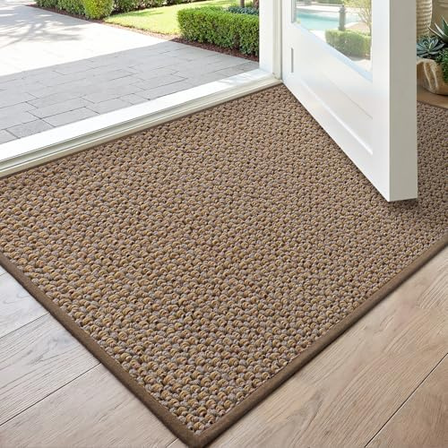 DEXI Front Door Mat Indoor Entrance, 2x3 Non Slip Entryway Doormat Inside Entry, Washable Low Profile Floor Mats Dirt Trapper for House Patio Backdoor, Beige