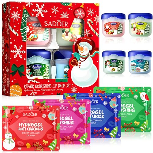 Lip Therapy 8 Pezzi, Balsamo per Labbra di Natale, Balsamo Idratante per Labbra, Maschera labbra Natalizio, per la Cura Delle LabbrA, Schiarire le Rughe