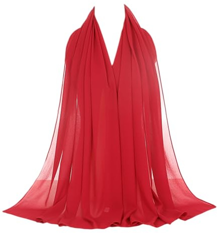 Women Chiffon Scarf Lightweight Breathable Silky Long Shawl Wrap Red