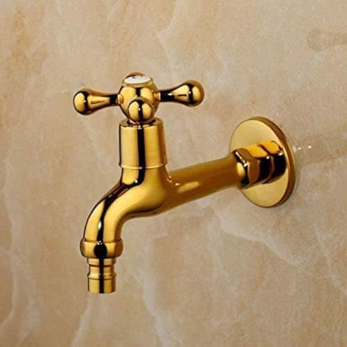 Kitchen Taps Golden Polish Wall Mounted Mop Faucet Gold Plated Garden Washer Faucet Cold Cross Handle