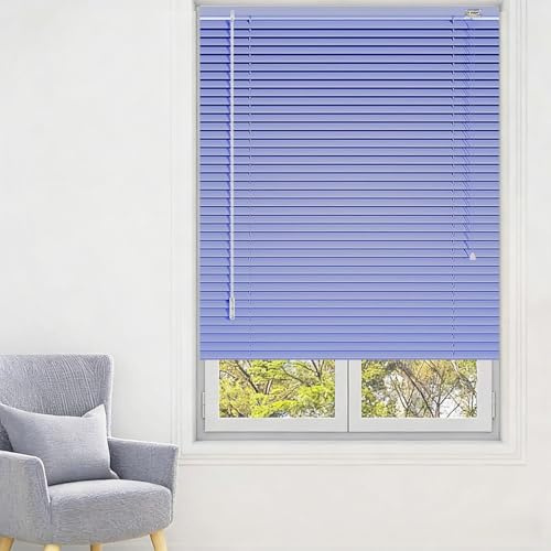 Aluminum Mini Blinds No Drill, 1 Slat Horizontal Venetian Window Blinds & Shades Cordless Darkening Venetian Blind No Tool for Bedrooms Av Rooms Offices Home Kitchens, White(Purple)
