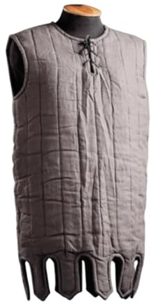 Medieval Quilted Gambeson Vest for Men – Grey Padded Sleeveless Aketon with Lace Closure for LARP & Reenactment. (XXL)