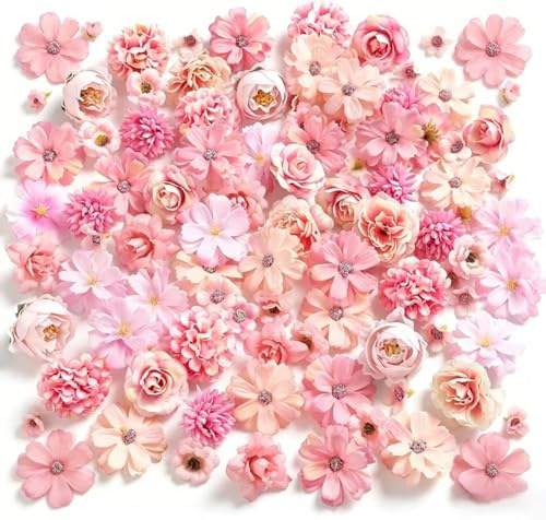 wutdgeg 65 künstliche Blütenköpfe, kunstblumen | 2–5 cm Fake Blumen, deko blüten，rosa Blütenköpfe – geeignet für DIY-Hochzeitshaarschmuck, Tortendekoration und handgebundene Blumensträuße