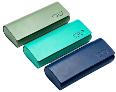 Frdelma Brillenetui Hardcase 3 Stück, PU Leder Hartschalen Etui für Damen und Herren, Stabiles Brillenetui für Sonnenbrille, Lesebrille, Sportbrille (Marineblau Smaragdgrün Armeegrün)