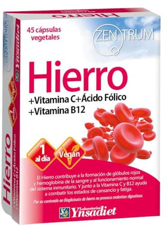 Hierro + Vitamina C + Àcido Fòlico + Vitamina B!2- 45 Caps- ZENTRUM - YNSADIET