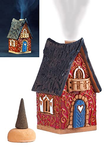 Midene Keramik Lichthäuser, Räucherhaus, Keramikhaus Deko, Häuser Handarbeit, Künstlerisches Miniatur Sammlerstück, Kegel-Räucherstäbchenhalter R502