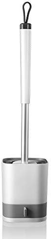 Koomiao Balayette WC, Brosse de Nettoyage pour Toilettes avec Support, Hygiénique Balayette WC Flexible à Tête en TPR et 44cm Poignée Longue, Blanc
