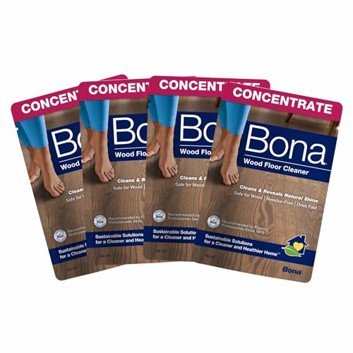 Bona Wood Floor Cleaner Liquid, 60ml Concentrate Refill Pouch, for Varnished or Hard-Waxed Wood Floors, Pack of 4x60ml, 4 Litre Refill