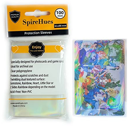 SpireHues Kpop Holographic Photocard Sleeves - 100 Pack with Rainbow Design, Twinkling Laser Flashing Design. Protect Your Kpop Photocard, Rainbow, 56x88
