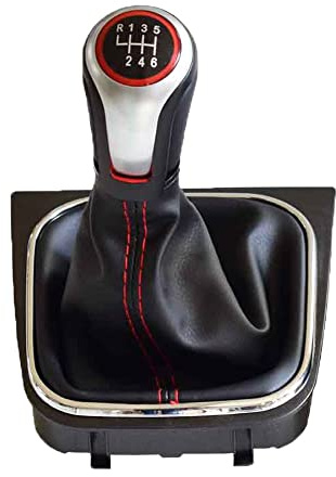 Kakulkomen Schaltknauf für VW Golf 5/6, MK5, MK6, Scirocco (2009), Octavia | Schaltknauf aus schwarzem Leder mit ABS-Griff, Kofferraumabdeckung (6 Gänge)