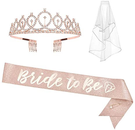 Rose Gold Bride to Be Set - Bridal Shower Decorations with Bridal Tiara,Rose Gold Bachelorette Party Schärpe for Bridal Shower