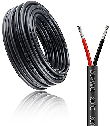 20 Gauge Electrical Wire, 2 Core 65.6ft/20m Conductor Wire, 2 * 0.5mm² Red Black Low Voltage LED Extension Cord, Tinned Copper Cable with Black Reel Package Hookup Power Cable for LED Lighting Lamp
