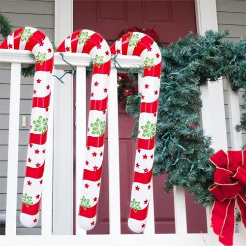 3 Stück 87 cm Zuckerstangen Weihnachtsdeko,Groß Grinch Deko Weihnachten Outdoor Haustür Aufblasbare Zuckerstangen Christbaumschmuck(Rot-B)