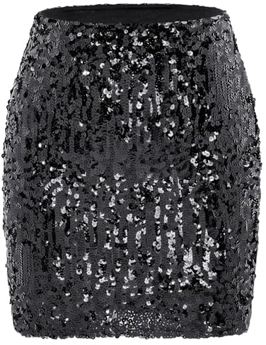 Century Star Pailletten Rock Party Rave Outfit Damen Glitzer Rock mit Elastische Taille Schwarze S