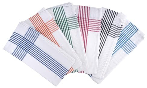 MOPAREL Set 6 Paños de Cocina de Algodón 65x45cm Absorbentes y Resistentes. Trapos de Cocina para Secar y Muy Prácticos. Color Blanco con Rayas. Modelo Monaco