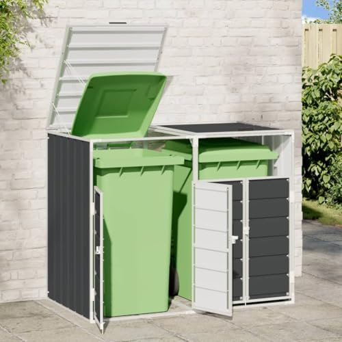 IKAYAA Mülltonnenbox 2er Metall Mülltonnenbox für 2 Tonnen Mülltonnenverkleidung Garten Müllbox Müllhaus 2 Tonnen Stahl-2 Tonnen