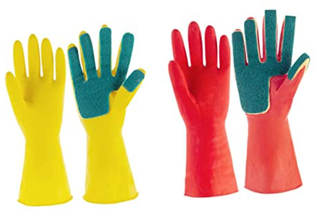 minkissy Latex Dishwashing Gloves Scouring Pad for Kitchen Cleaning for Housework and Tough Jobs