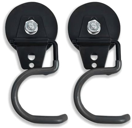 Kioball 2 Pack Non-Slip Garage Storage Hooks Heavy Duty Strong Iron Magnetic Broom Mop Tool Holder Garden Hoe Holder Black