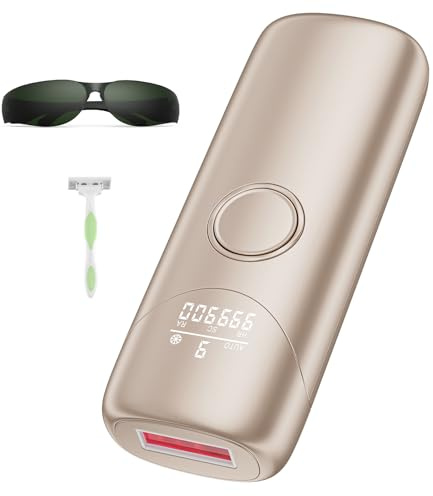 IPL Épilateur Lumière Pulsée avec Fonction de Refroidissement, 9 Niveaux D'énergie Réglables, Onde Lumineuse Rouge de 600 à 1200 NM, 999900 Flashs, Épilation à Lumière Pulsée pour Femmes, Gold