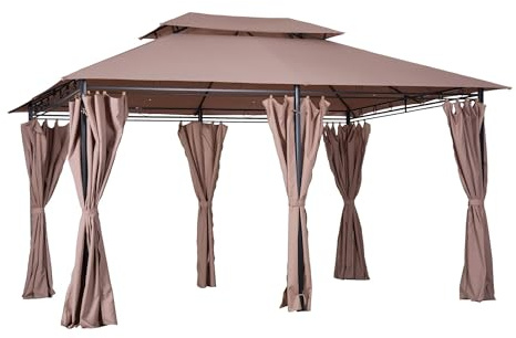 10x10ft Pop-Up Pavilion Double Roof Outdoor Canopy with Curtains Sturdy Steel Frame Dark Grey Garden Tent for Patio Backyard Parties and Events