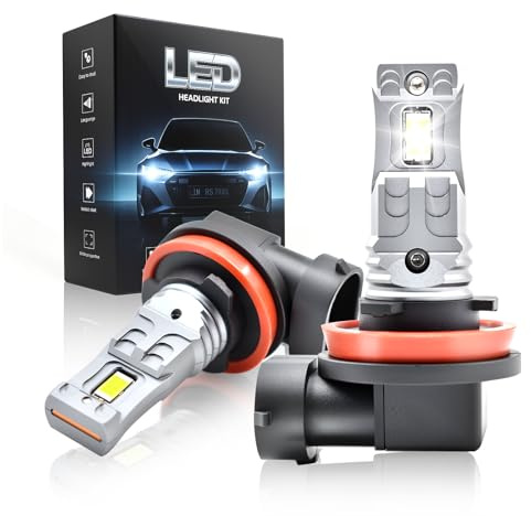 Onraying H11 LED, 6500K H8 H9 H16, Ampoule H11 LED de Phares Voiture Automobile, 900% Luminosité, 1:1 Taille Halogène, IP68, 90000+ Heures de Durée de Ve, Plug-N-Play, Non Polarité, 2 Pièces