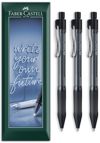 Faber-Castell Beyond - Penna gel a scatto, ricaricabile, con impugnatura morbida, tratto da 0,4 mm, per casa, ufficio e tutti i giorni, confezione da 3 in confezione regalo (Nero)