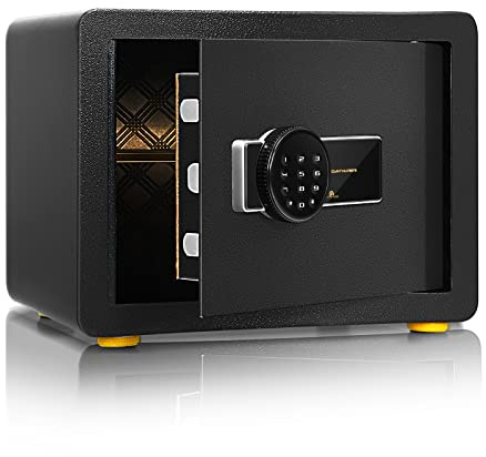 Säkerhetsbox, säkerhetsskåp, brandsäkert elektroniskt säkerhetsskåp med digital knappsats, nödnyckel, anti-kikarkod och larmsystem/svart/40 x 30 x 30 cm