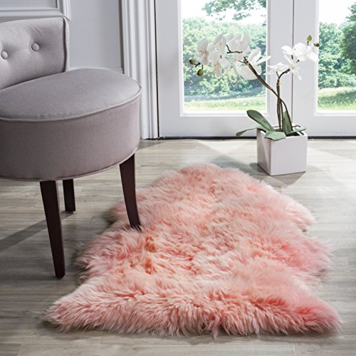 Safavieh Alfombra con Estampados De Animales Sala de Estar, Comedor, Dormitorio - Fur Collection, Pelo Largo, Rosa sólido, 61 X 183 cm