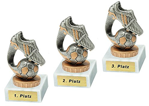 RaRu 3 Fussball-Pokale (Schuh) mit Wunschgravur und Resin-Klebefiguren