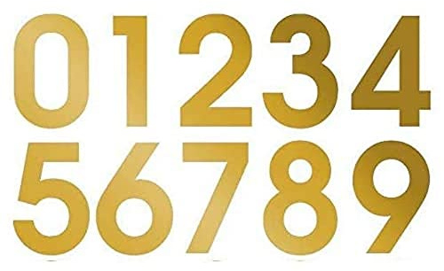 1 x Set of Big Gold 0-9 Numbers - Removable Self Adhesive Waterproof Durable Vinyl Stickers - Digitally Cut to the sticker Shape - size 50mm
